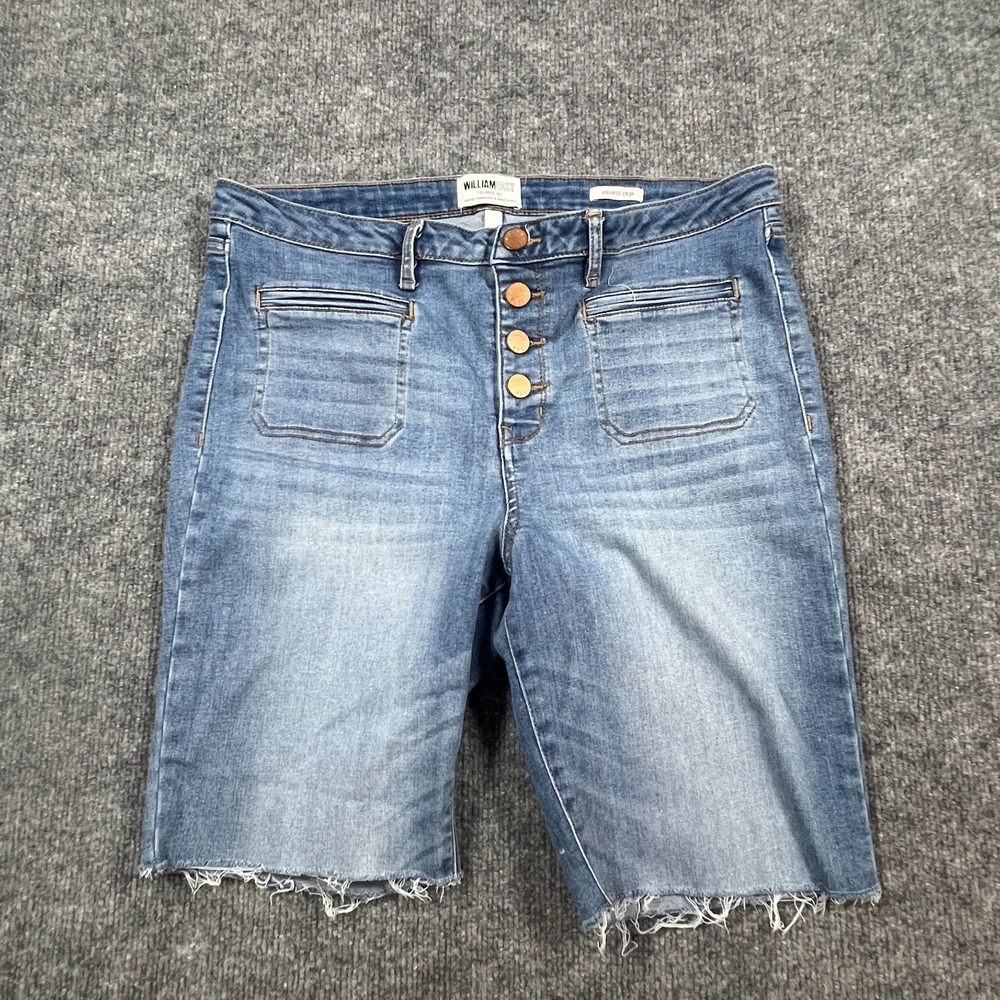 Williamrast Bermuda Denim Shorts Women 31 Blue High Rise Crop Light Wash Raw Hem